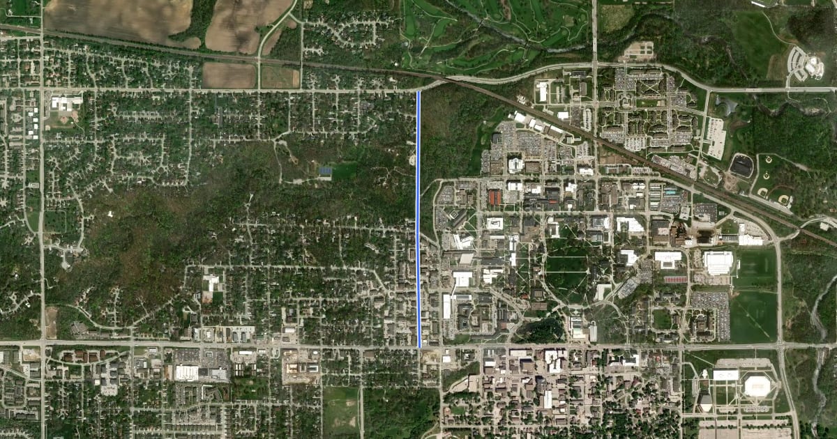 Маршрут Hyland Avenue на спутниковом снимке