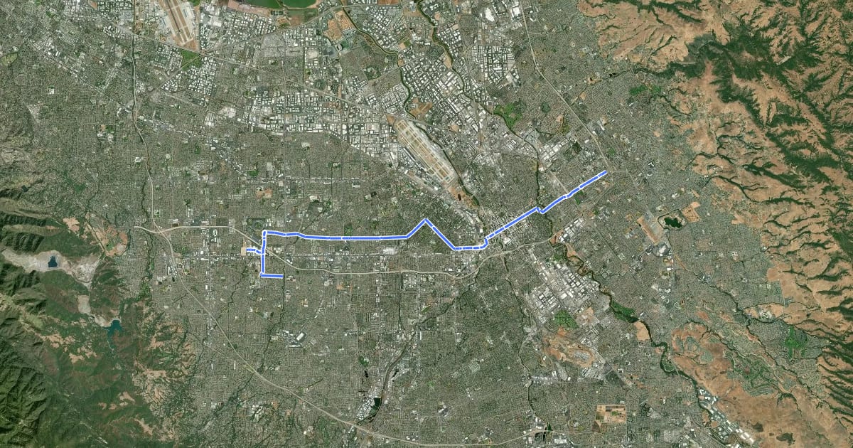 Маршрут I-280 Corridor на спутниковом снимке
