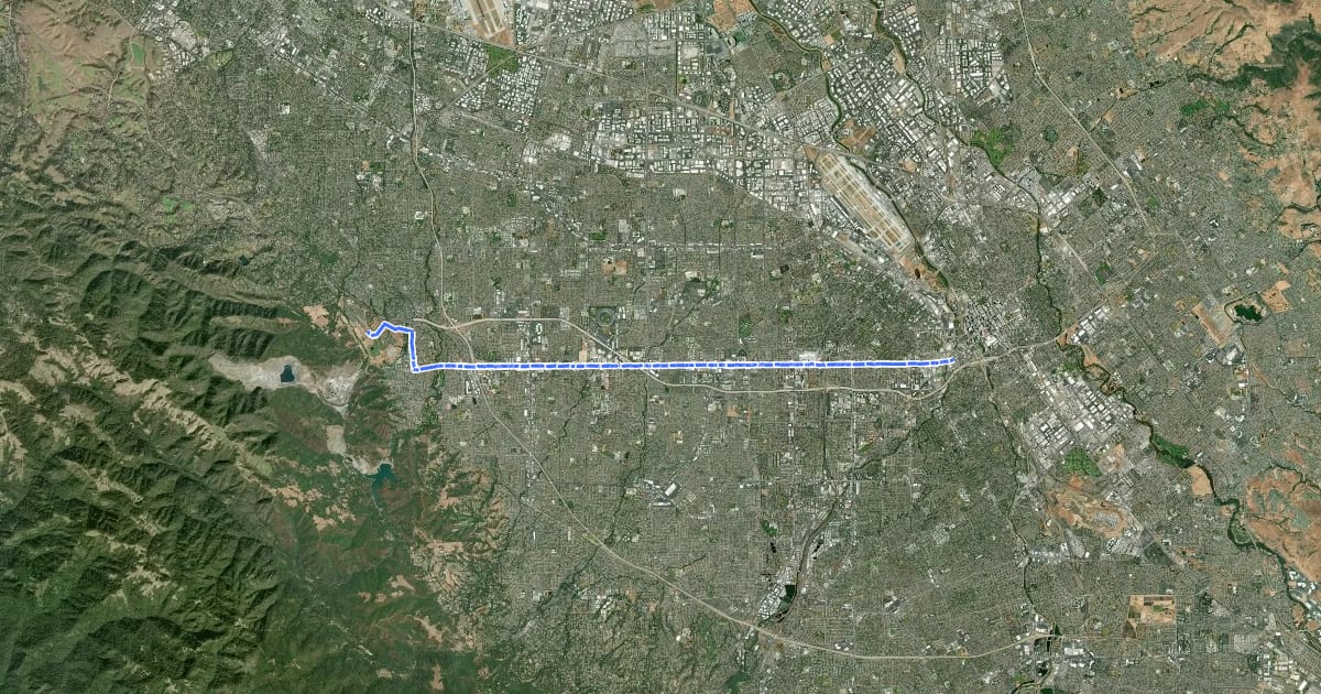 Маршрут I-280 Corridor - Stevens Creek Boulevard на спутниковом снимке