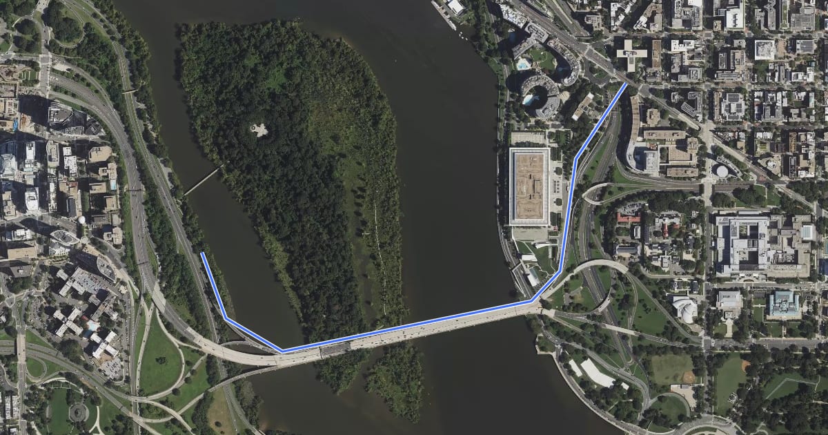 Маршрут I-66 Bridge Trail на спутниковом снимке