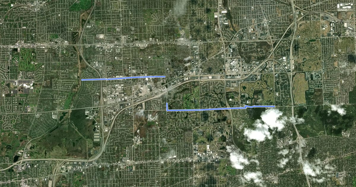Маршрут I-88 Central DuPage Bikeway на спутниковом снимке