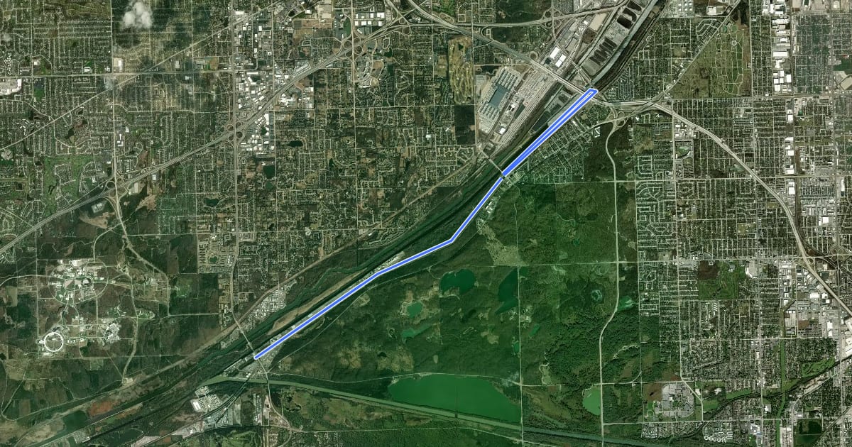 Маршрут I & M Canal Bicycle Trail на спутниковом снимке