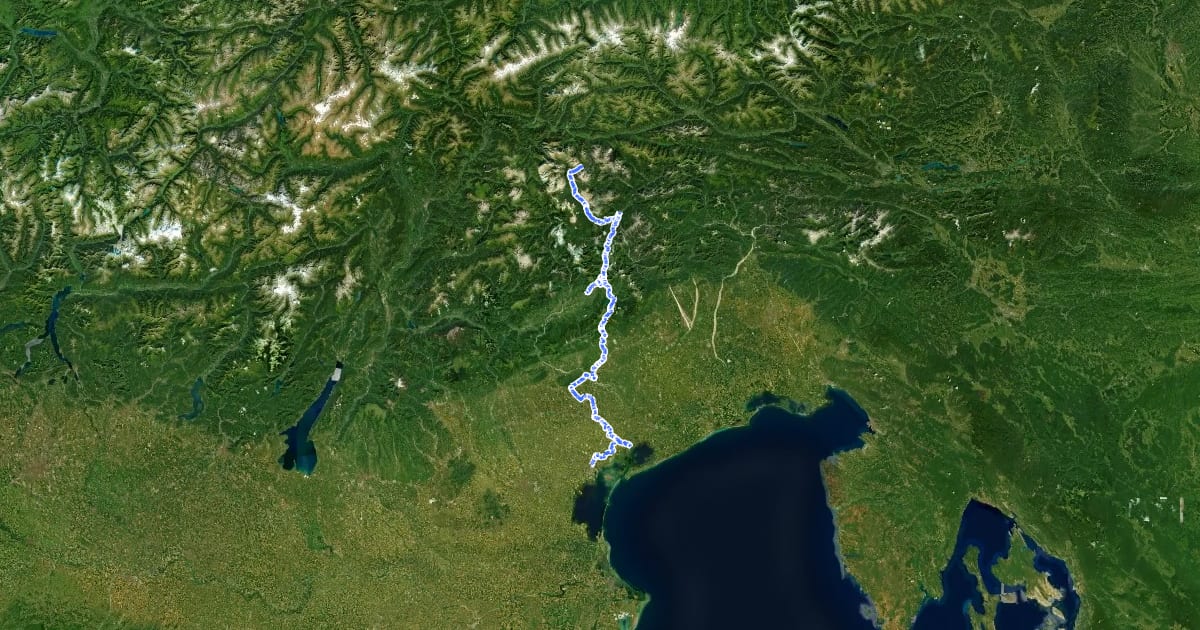 Маршрут I4 - Dalle Dolomiti a Venezia на спутниковом снимке
