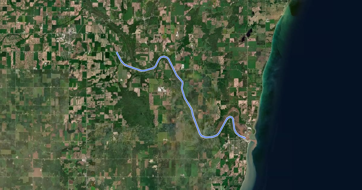 Маршрут IAT - Kewaunee River Segment на спутниковом снимке
