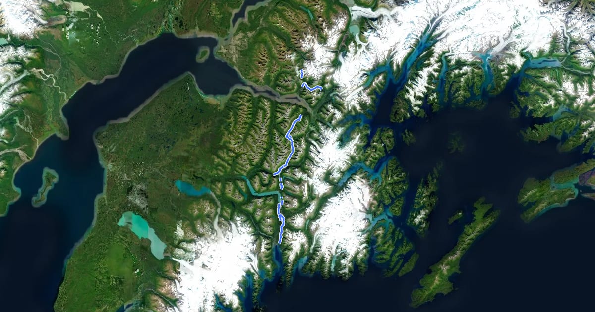 Маршрут Iditarod National Historic Trail на спутниковом снимке