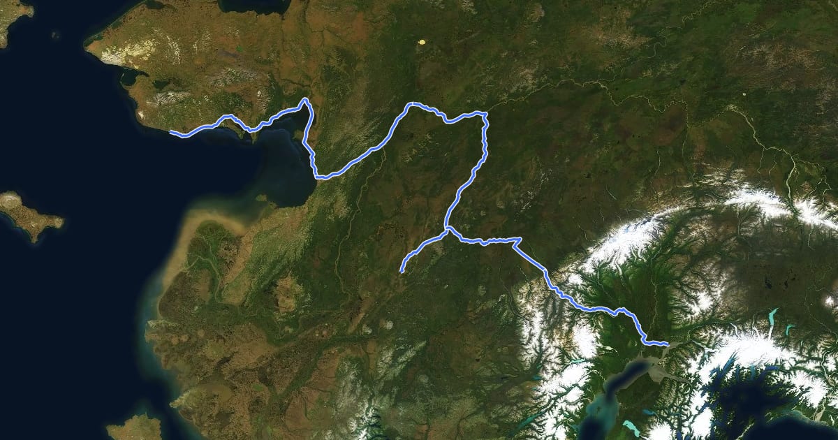 Маршрут Iditarod National Historic Trail на спутниковом снимке