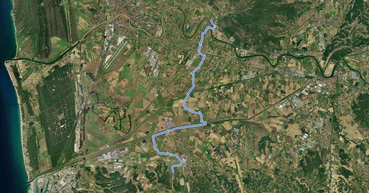 Маршрут Il Cammino di santa Giulia - CSG-T003_V26 Loc-le-Badie-Collesalvetti_Mortaiolo_Navacchio_Caprona на спутниковом снимке
