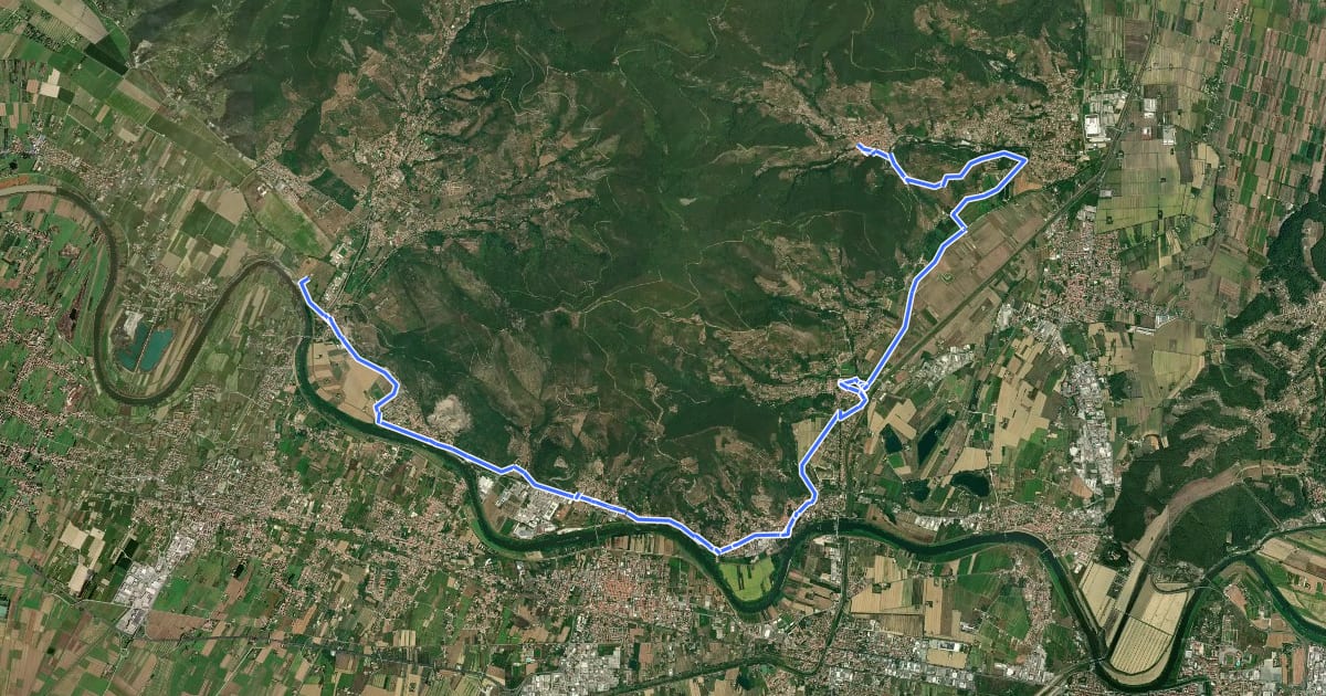 Маршрут Il Cammino di santa Giulia - CSG-T004VA_V26 Caprona_Uliveto_Lugliano_Vicopisano_Buti на спутниковом снимке