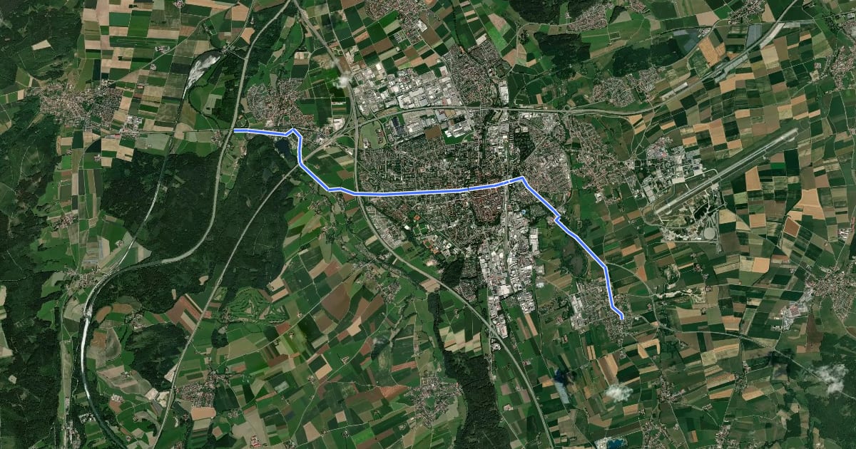 Маршрут Iller-Kneipp-Radweg на спутниковом снимке