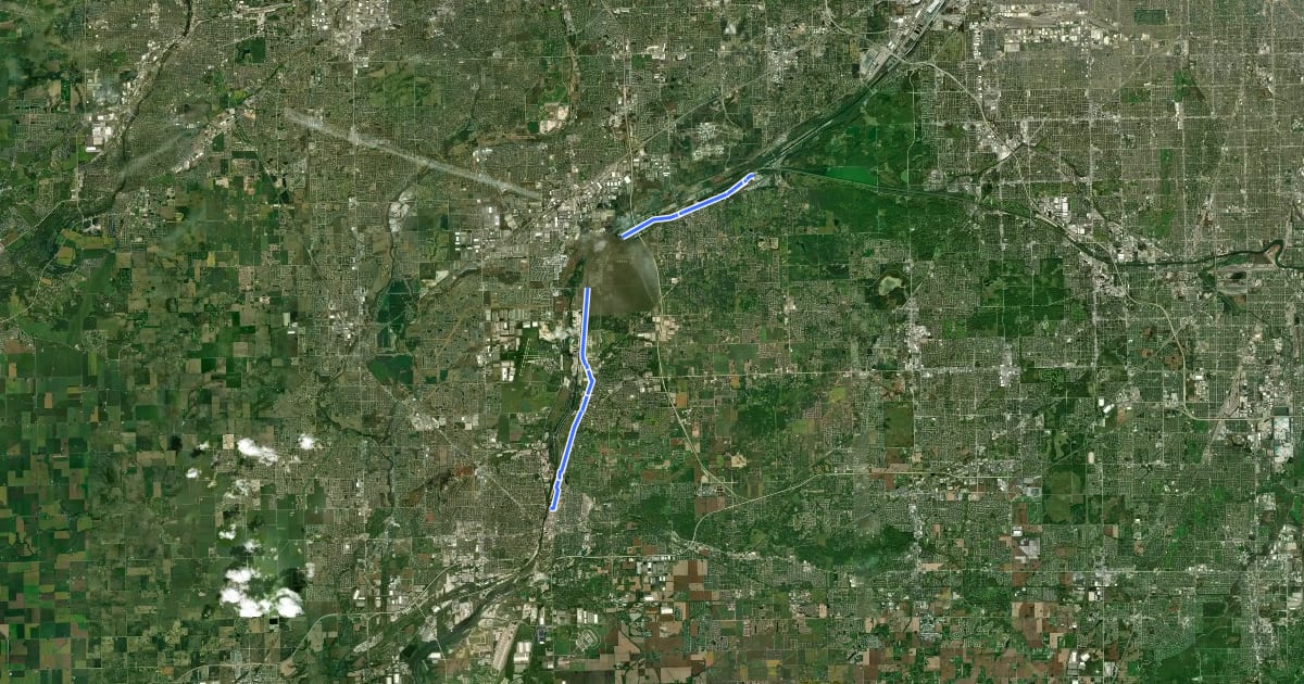 Маршрут Illinois and Michigan Canal Trail на спутниковом снимке