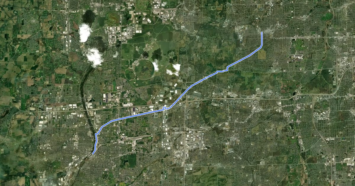 Маршрут Illinois Prairie Path - Aurora Branch на спутниковом снимке