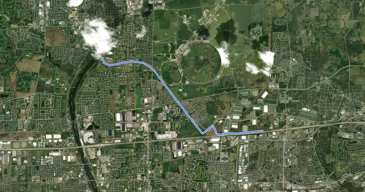 Маршрут Illinois Prairie Path - Batavia Spur на спутниковом снимке