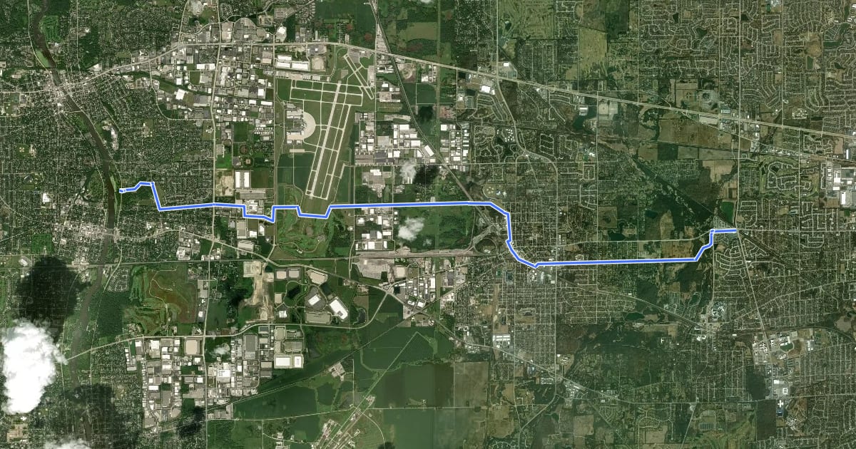 Маршрут Illinois Prairie Path - Geneva Spur на спутниковом снимке