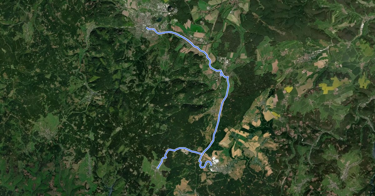 Маршрут Ilm-Rennsteig-Radweg на спутниковом снимке