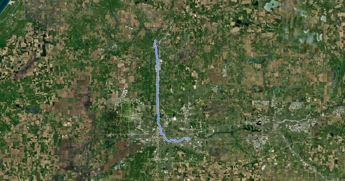 Маршрут Indiana-Michigan River Valley Trail на спутниковом снимке