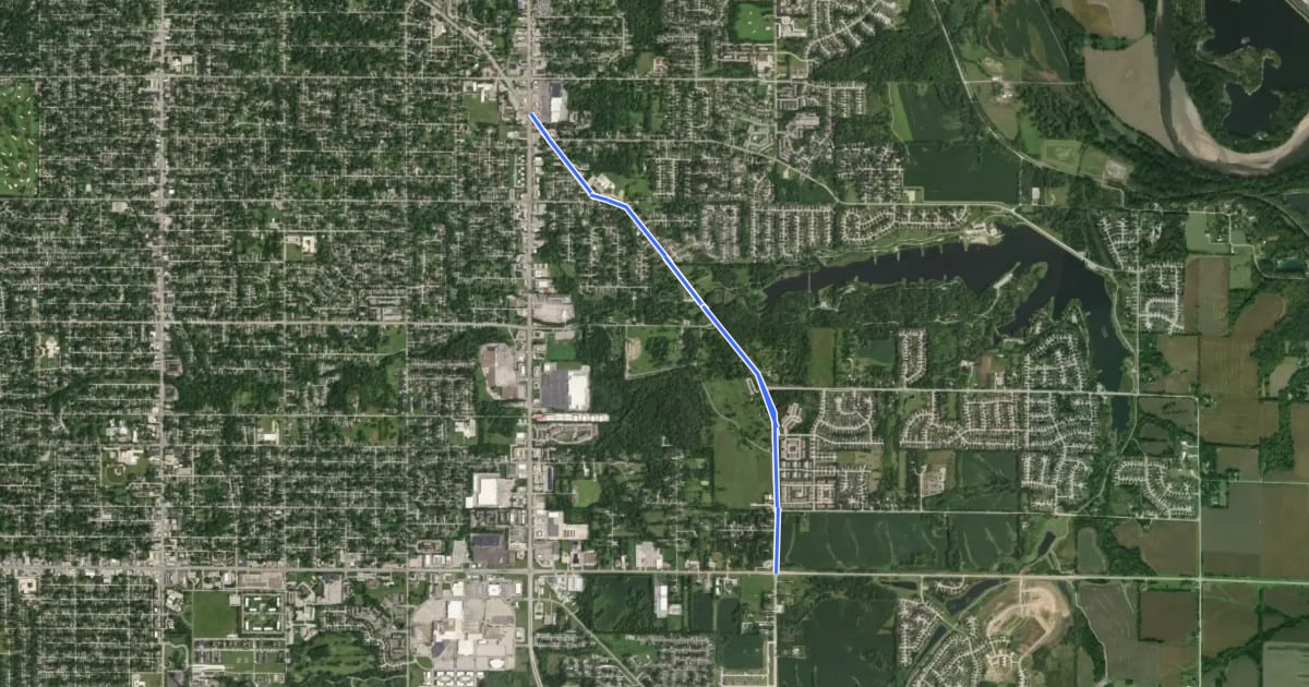 Маршрут Indianola Avenue на спутниковом снимке