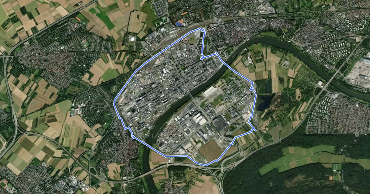 Маршрут Industriepark Höchst Radweg на спутниковом снимке