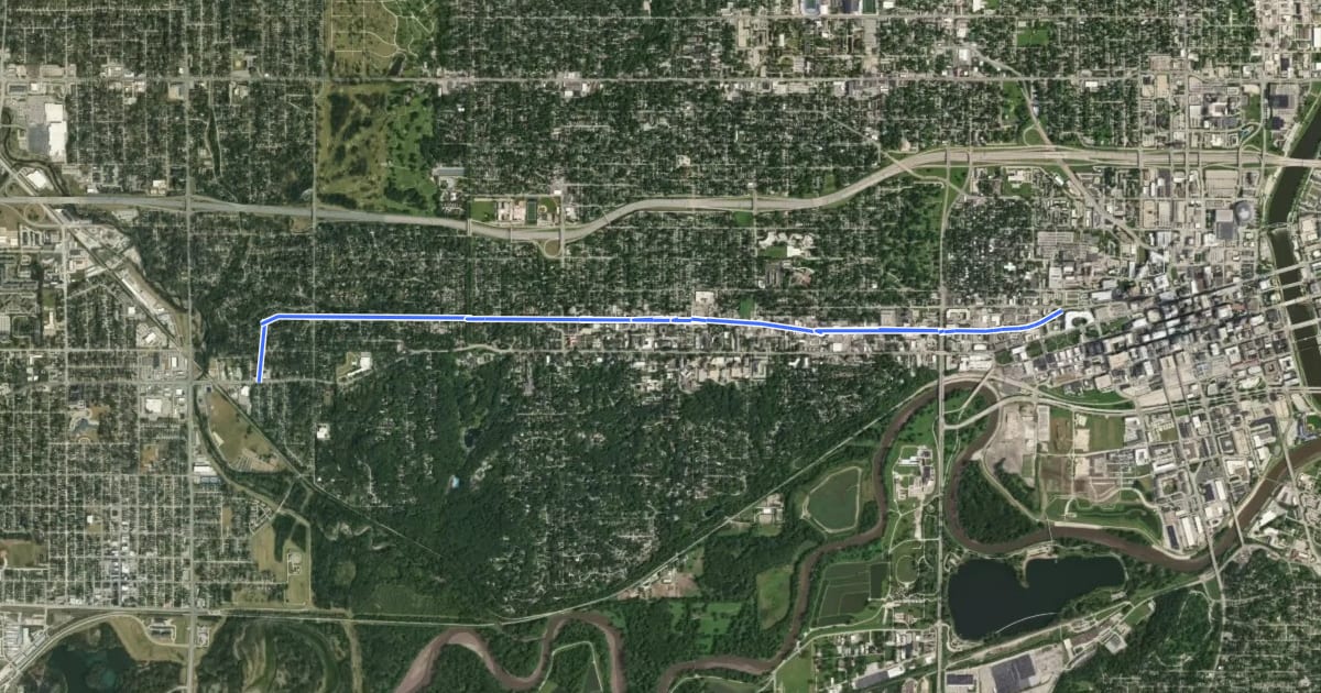 Маршрут Ingersoll Avenue Bicycleway на спутниковом снимке