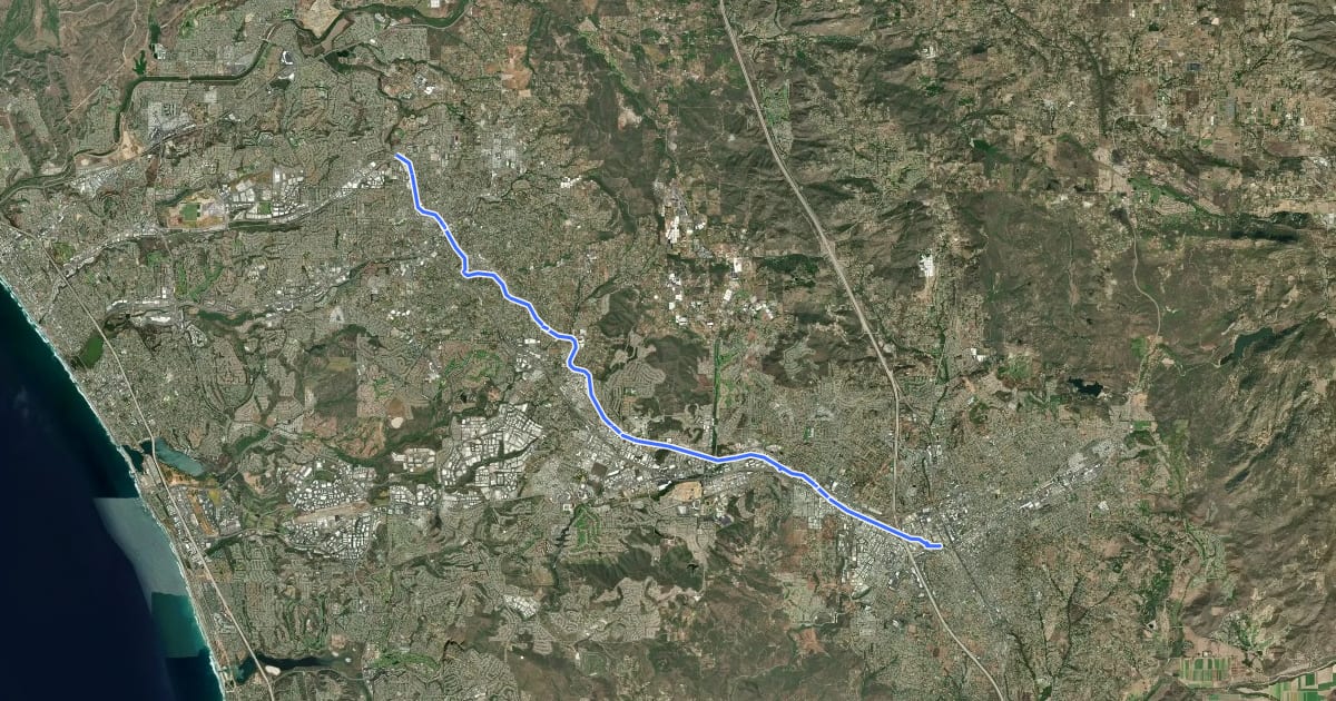Маршрут Inland Rail Trail на спутниковом снимке