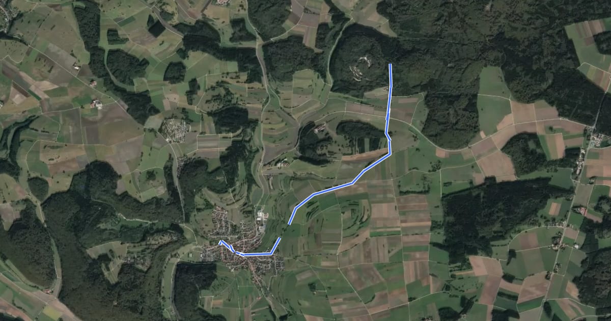 Маршрут Innerer Zugangsweg des Schwäbischen Albvereins (gelbes Dreieck) на спутниковом снимке