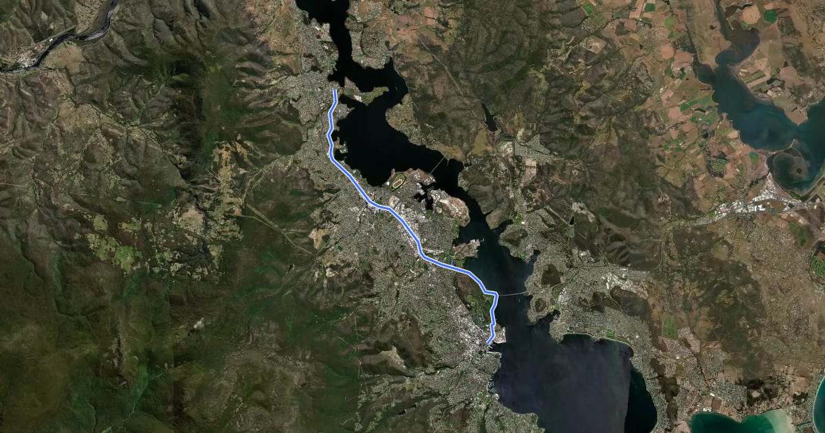 Маршрут Intercity Cycleway на спутниковом снимке