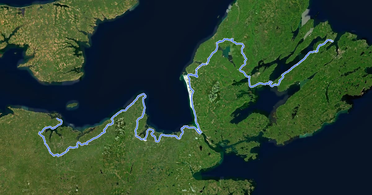 Маршрут International Appalachian Trail (Nova Scotia) на спутниковом снимке
