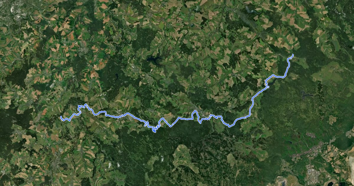 Маршрут Internationaler Bergwanderweg Eisenach–Budapest (Sachsen Ost-West) на спутниковом снимке