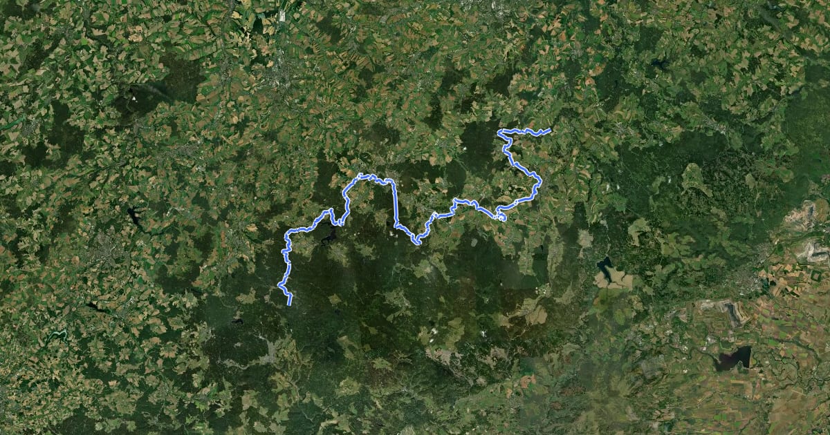 Маршрут Internationaler Bergwanderweg Eisenach–Budapest (Sachsen West-Ost) на спутниковом снимке