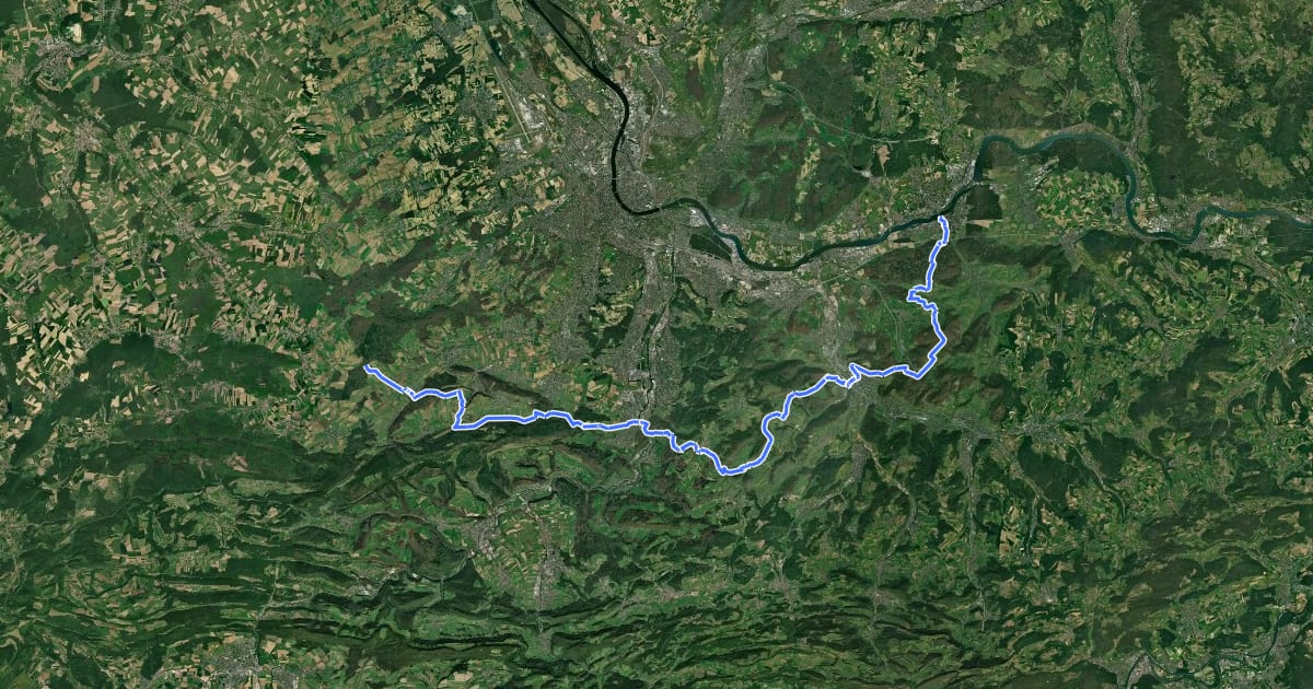 Маршрут Interregio-Wanderweg на спутниковом снимке