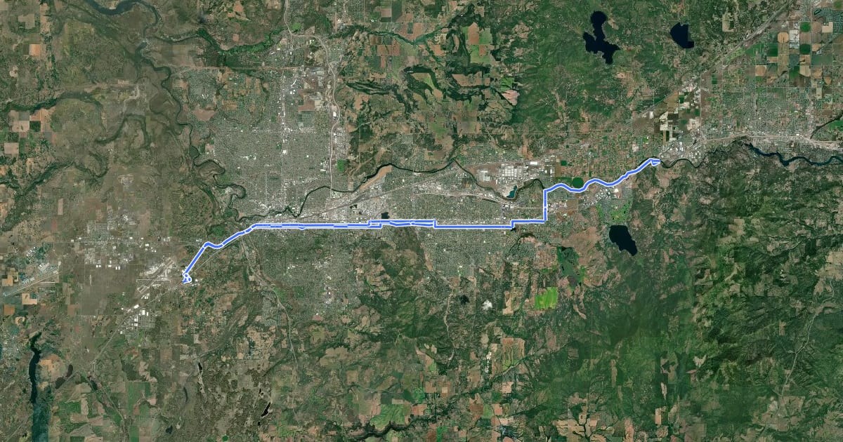 Маршрут Interstate 90 Bike Route на спутниковом снимке