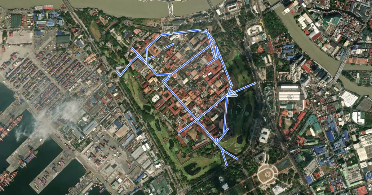 Маршрут Intramuros Bicycle Lanes на спутниковом снимке
