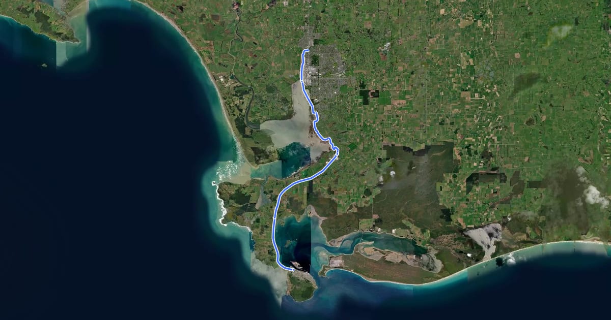 Маршрут Invercargill Bluff Trail на спутниковом снимке
