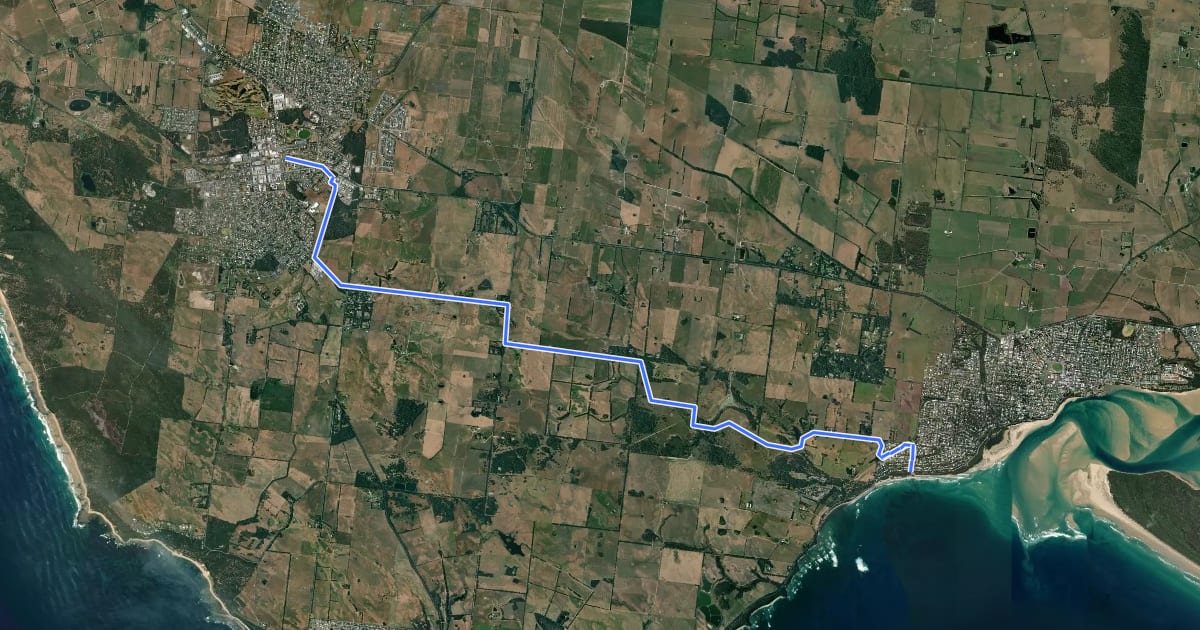 Маршрут Inverloch Wonthaggi Trail на спутниковом снимке