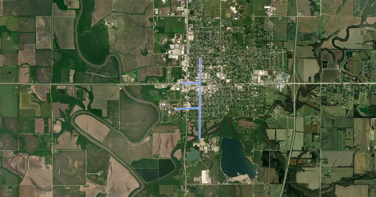 Маршрут Iola Bike Route Network на спутниковом снимке