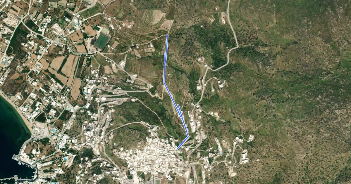 Маршрут Ios Chora Skarkos archeological park на спутниковом снимке