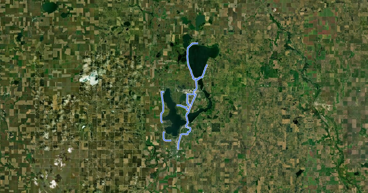 Маршрут Iowa Great Lakes Trail на спутниковом снимке