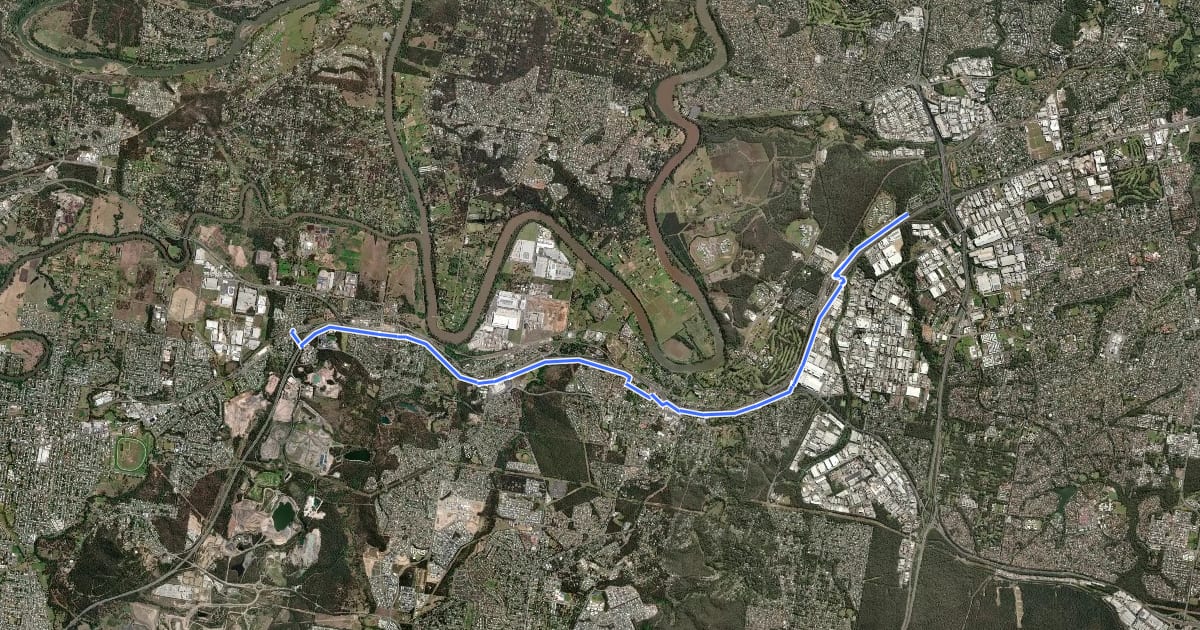 Маршрут Ipswich Motorway Bikeway на спутниковом снимке