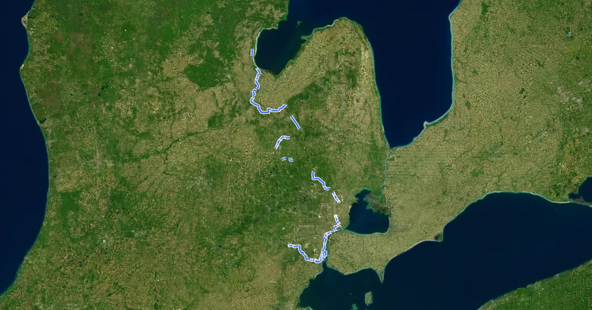 Маршрут Iron Belle Trail на спутниковом снимке