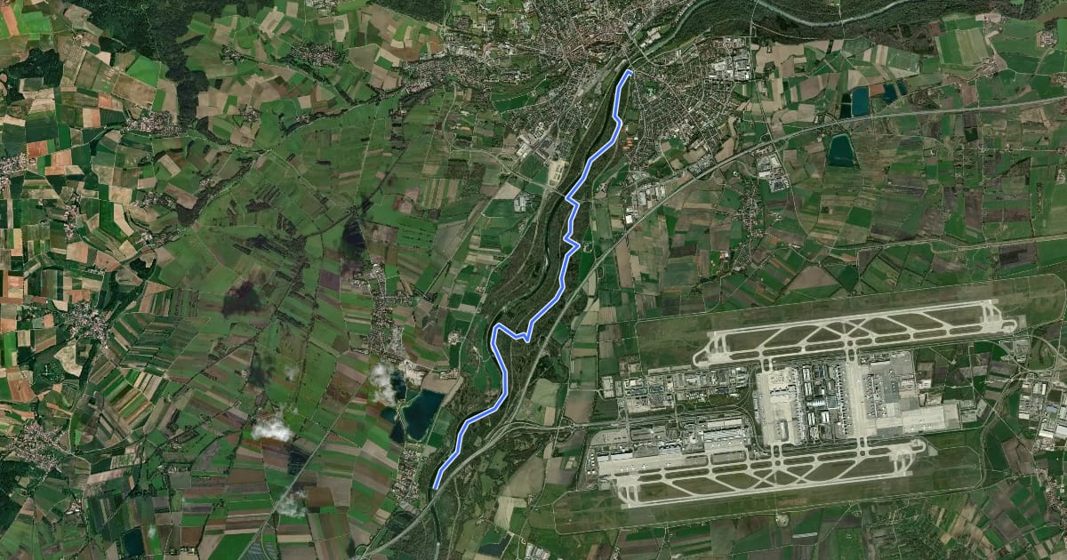 Маршрут Isar-Radweg 2 на спутниковом снимке