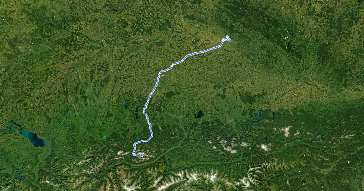 Маршрут Isar-Radweg на спутниковом снимке