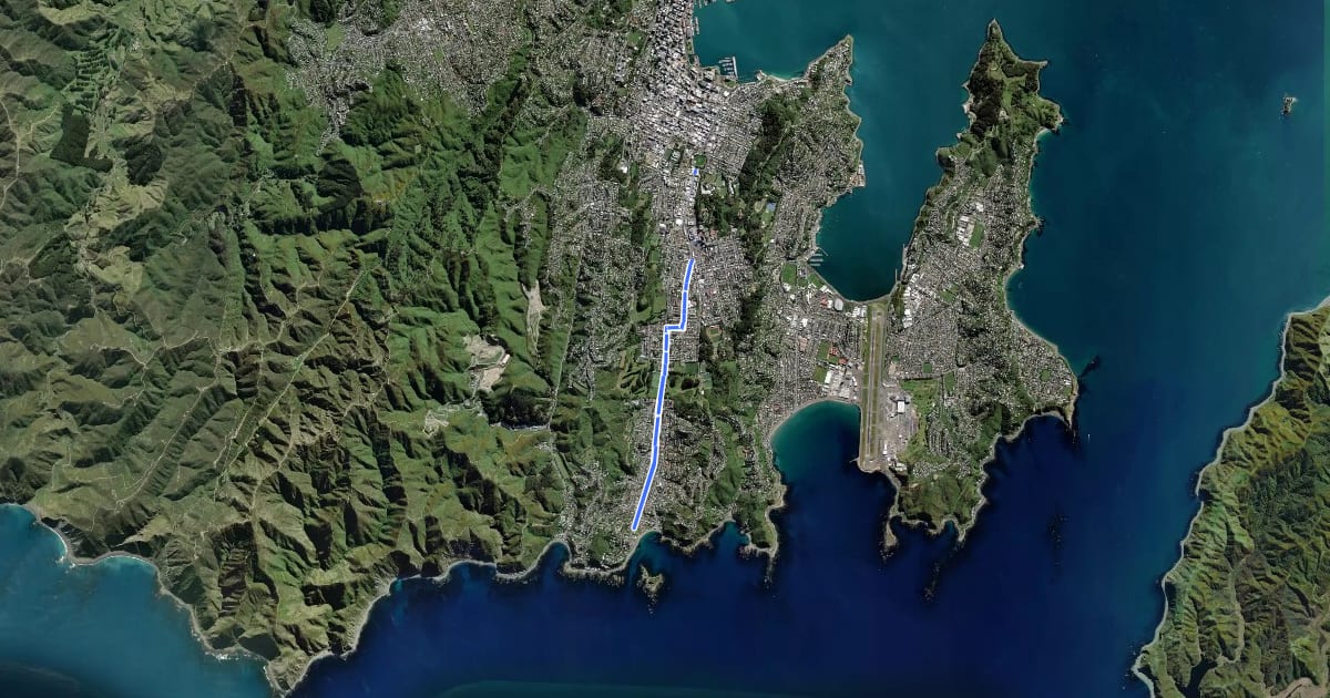 Маршрут Island Bay Cycleway на спутниковом снимке