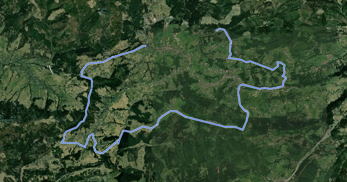 Маршрут Istebna - Jaworzynka - Koniaków на спутниковом снимке