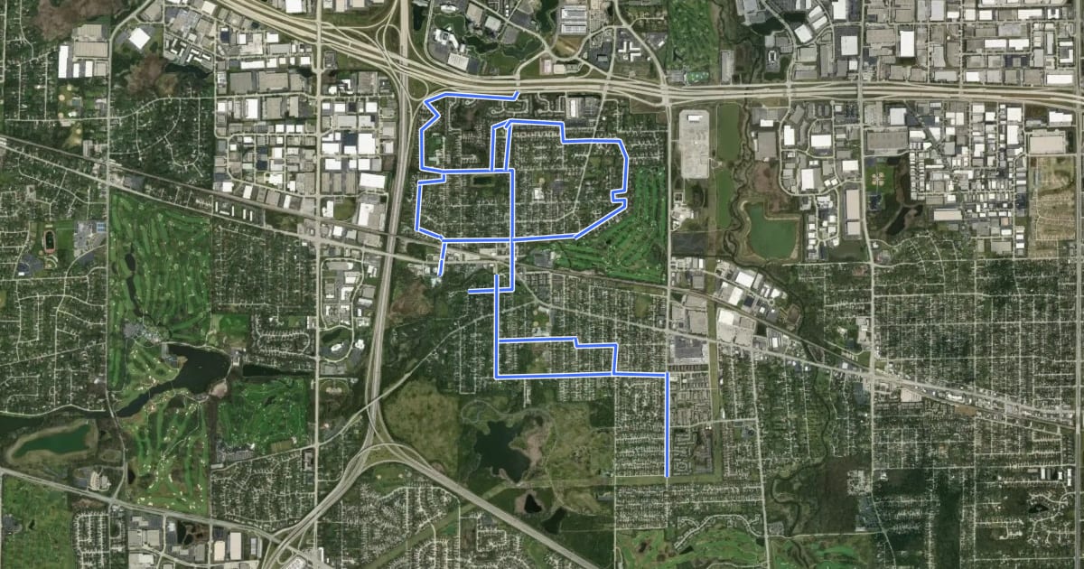 Маршрут Itasca Bikeways на спутниковом снимке