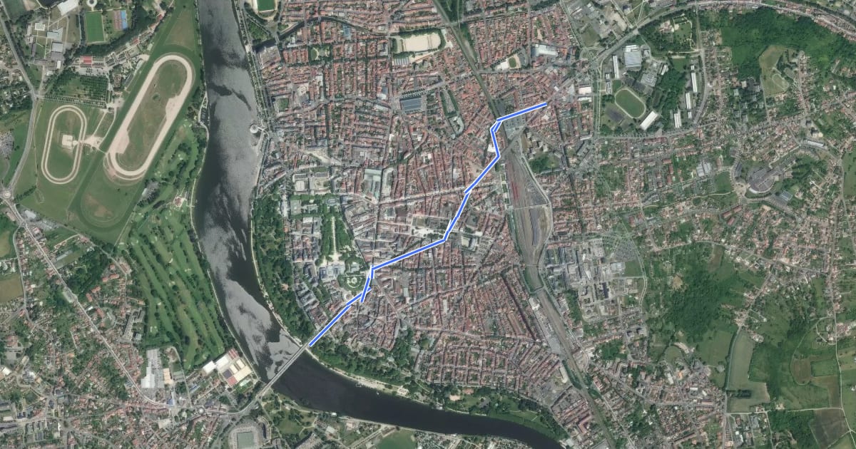 Маршрут Itinéraire cyclable Traversée de Vichy на спутниковом снимке