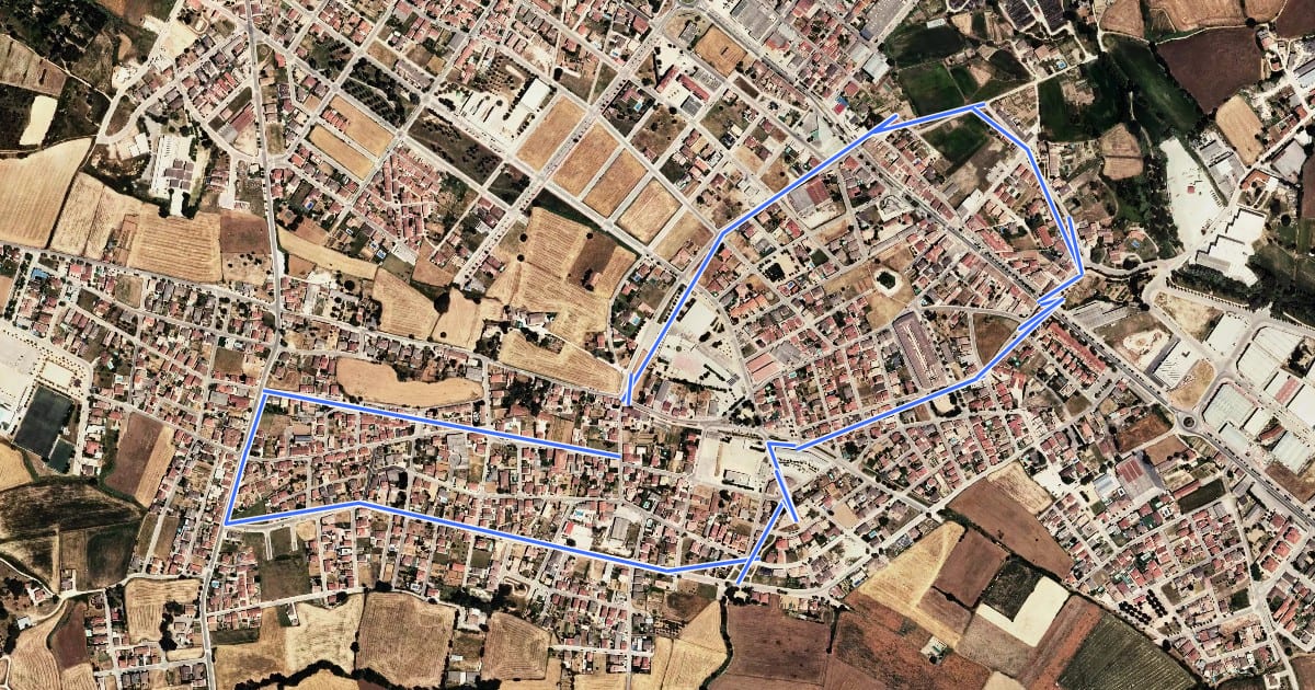 Маршрут Itinerari Mitjà - Mata-Les Pedreres на спутниковом снимке