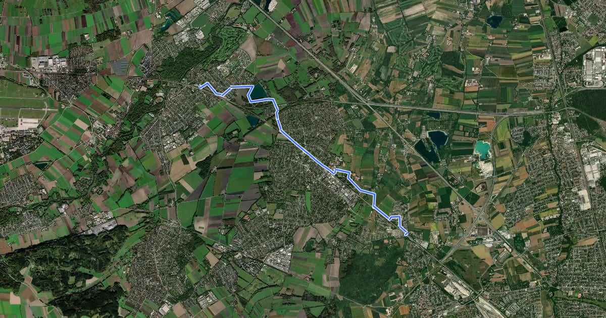 Маршрут IVV Rundweitwanderweg München Fünf-Seen-Land Etappe 1 Olching-Lochhausen на спутниковом снимке