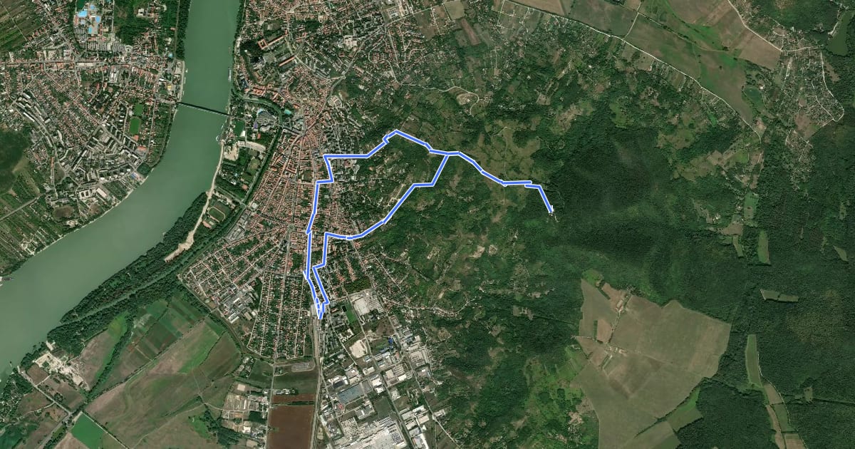 Маршрут IVV, zöld (Esztergom vá. – Vaskapu Th. – Esztergom vá.) на спутниковом снимке