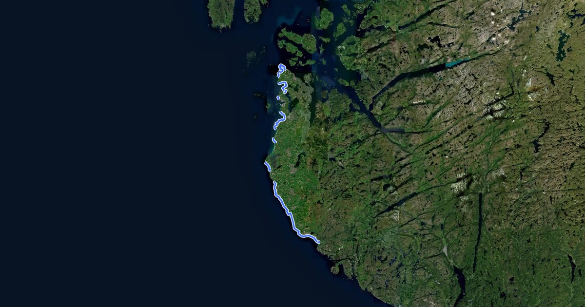 Маршрут Jæren kyststi на спутниковом снимке