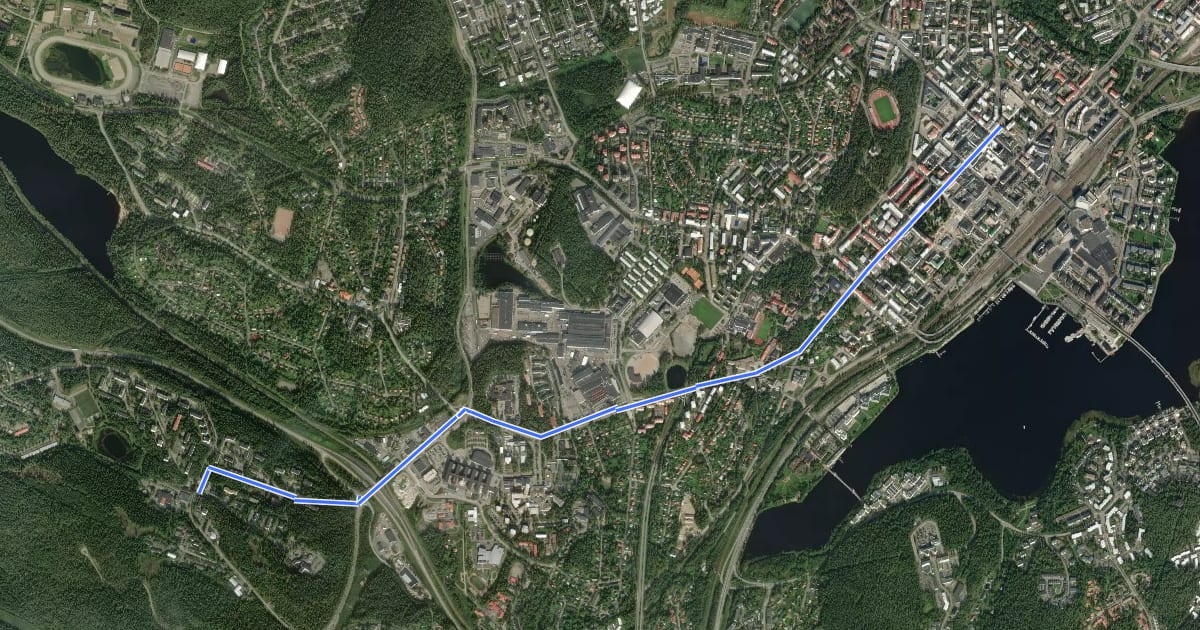 Маршрут J5 Jyväskylä, keskusta - Keltinmäki на спутниковом снимке
