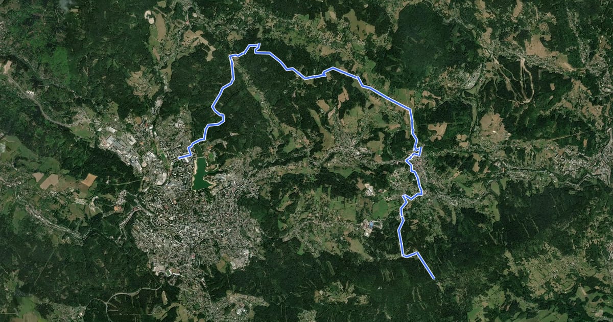 Маршрут Jablonec nad Nisou - Berany на спутниковом снимке